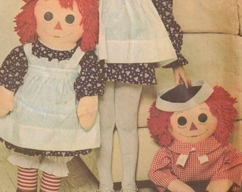 Raggedy Ann and Andy 36" Dolls Sewing Pattern With Child's Pinafore Apron - McCall's 4268 - Vintage 1974