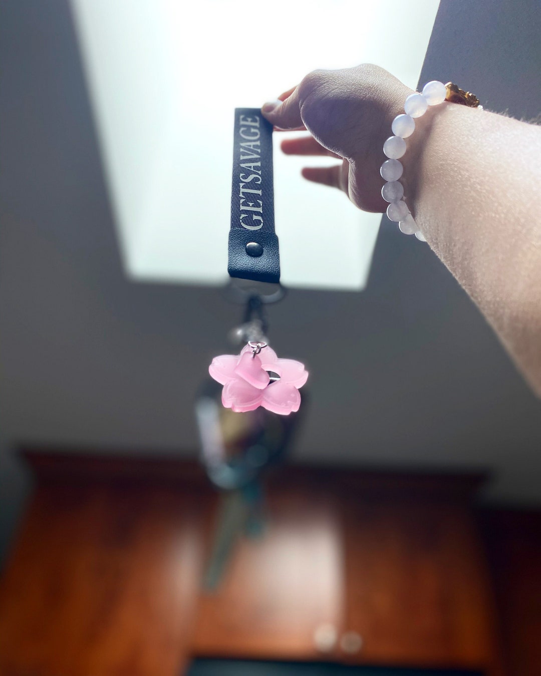 Lasercut Keychain Sakura Cherry Blossom With Heart Charm Etsy