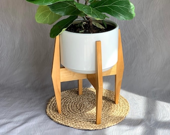 Customizable Contemporary Wooden Angled Plant Stand, Wood Garden Stand, 10 inch Indoor Planter, Mid Century Modern Wood Plant Stand