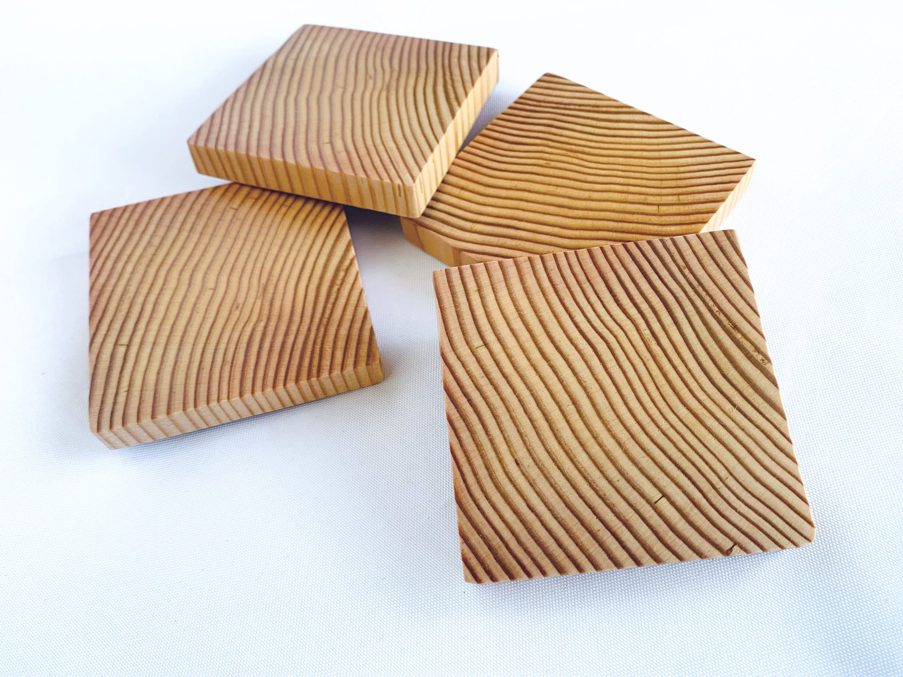 Customizable Set of 4 End Grain Wooden Coasters, Reclaimed Wood