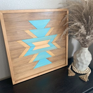Large Rustic Aztec Wood Art, Living Room Wall Decor, Wood Mosaic, Reclaimed Wood Wall Art Large, Geometric Art, Boho Decor