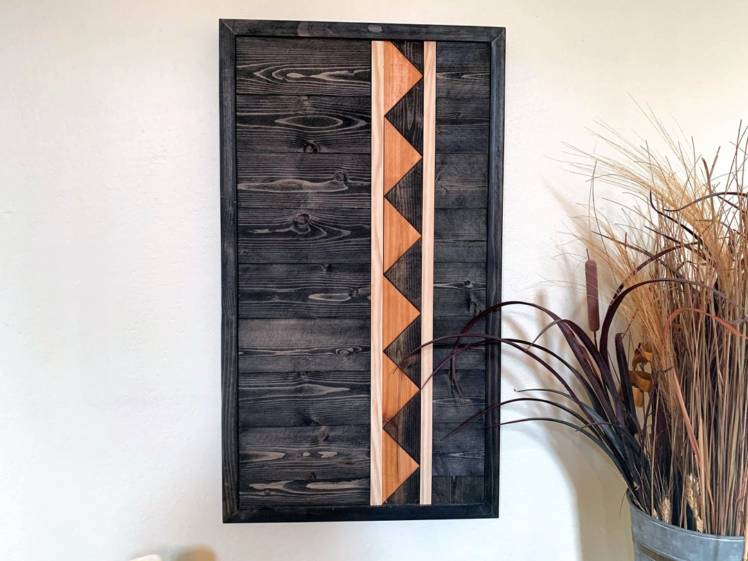 Rustic Aztec Wood Art, Living Room Wall Decor, Wood Mosaic, Reclaimed