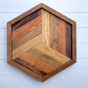 Rustic Lath Wall Art, Farmhouse Wall Hanging, Reclaimed Wood Art, Hexagon Living Room Art, Geometric Wooden Art, Boho Decor, Wood Mosaic Art