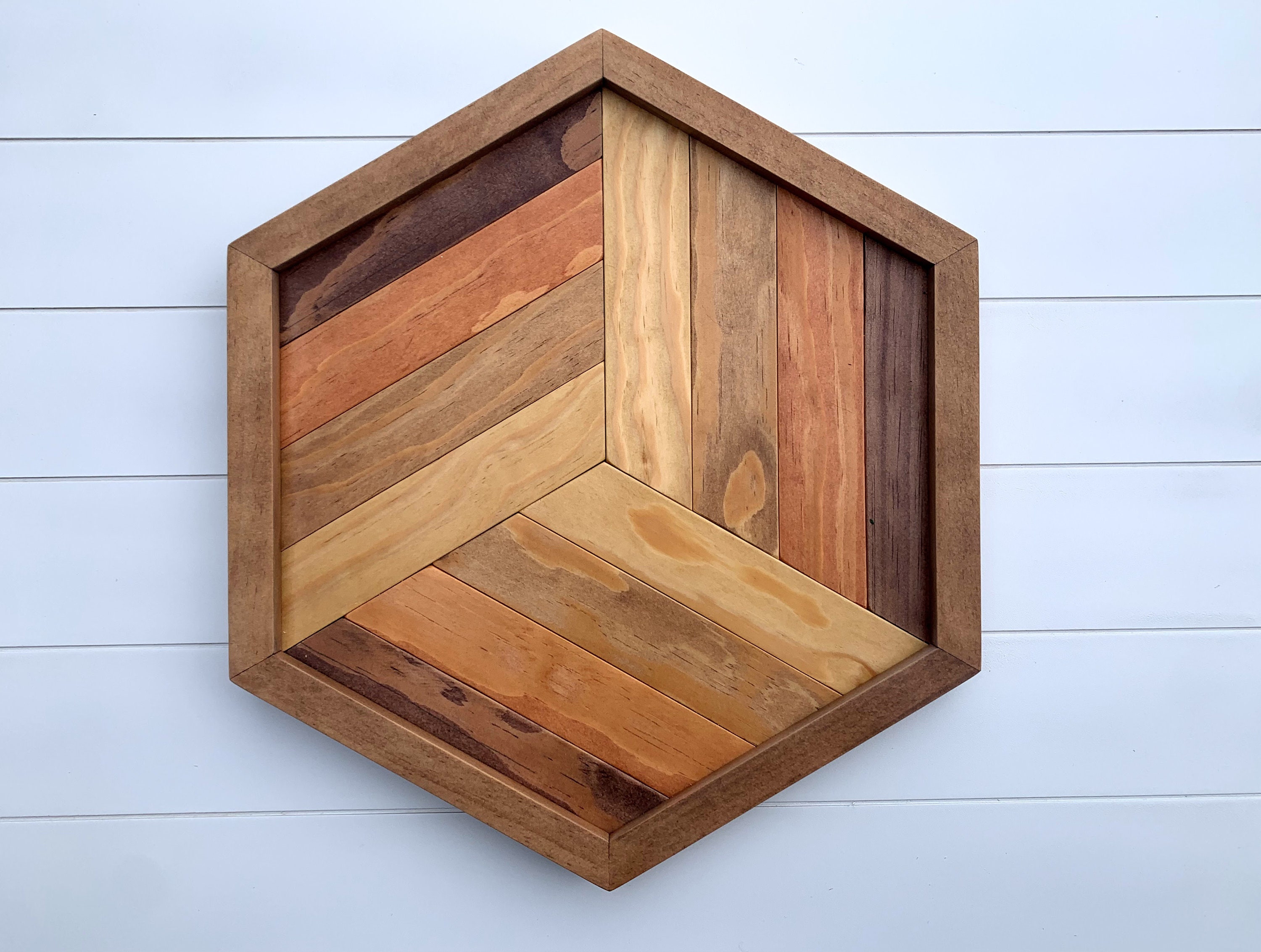 Rustic Lath Wall Art, Farmhouse Wall Hanging, Reclaimed Wood Art, Hexagon Living Room Art, Geometric Wooden Art, Boho Decor, Wood Mosaic Art