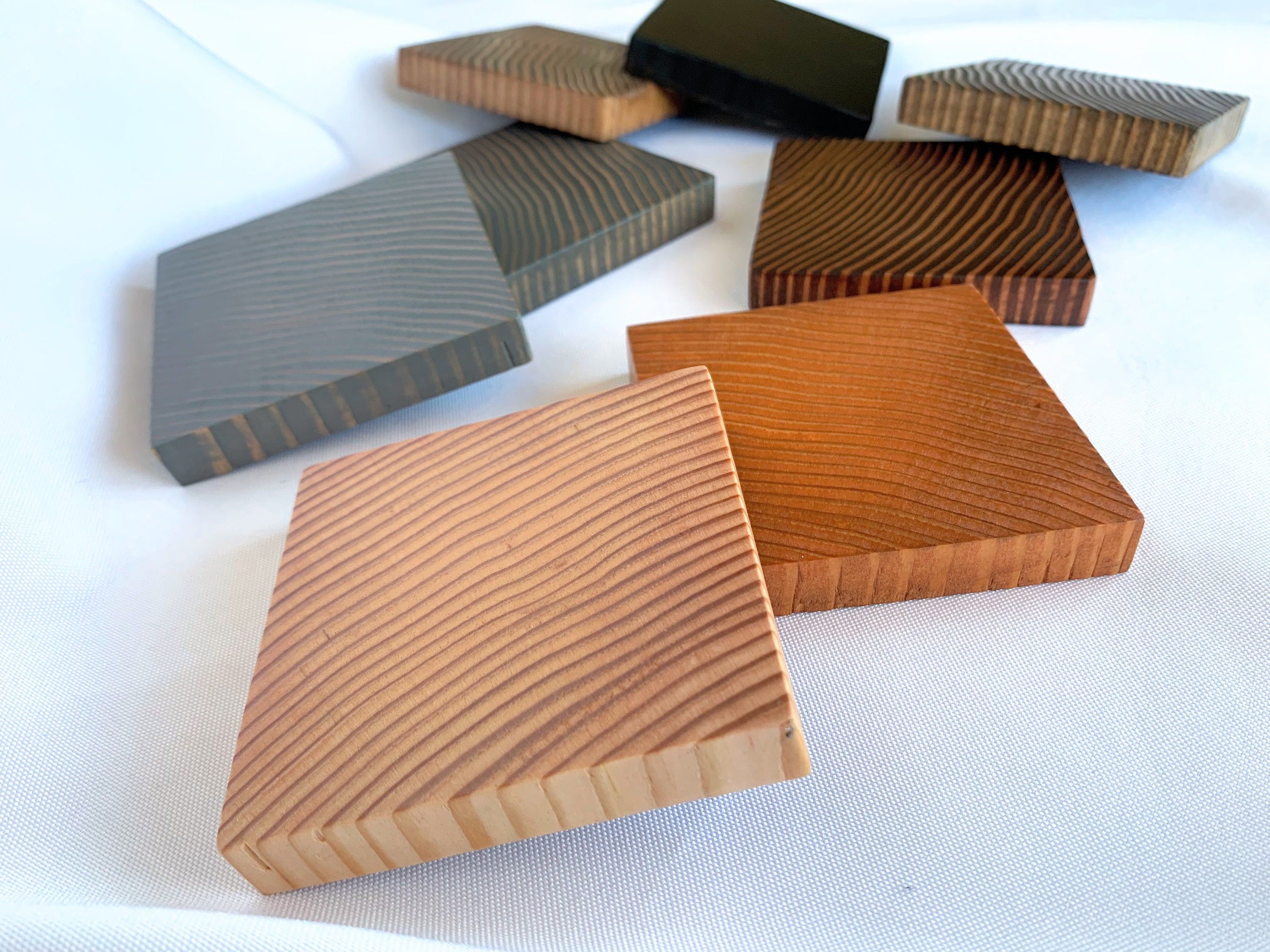 Customizable Set of 4 End Grain Wooden Coasters, Reclaimed Wood