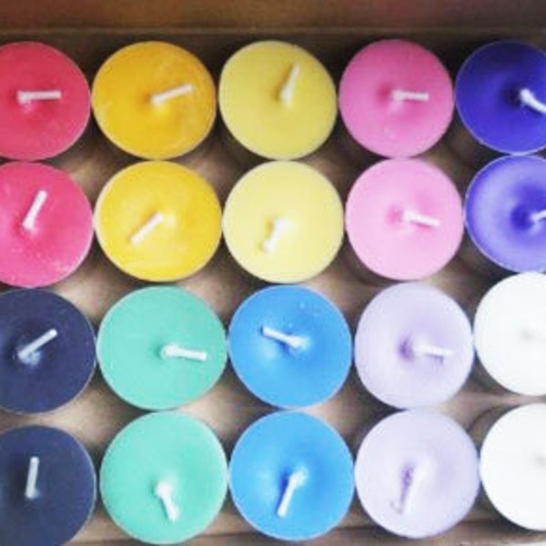 20 Scented or Unscented Coloured Soy Wax Tealights. Multicoloured and Plain Colour Choices.