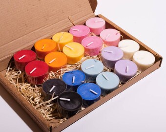 20 Multicoloured Tealight Candles, Soy Wax Tealights, Candle Painting. Rainbow Colours