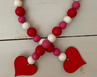 Valentines Day Decor, Wood Bead Garland, Home Decor, Kitchen, Home, Valentines Day, Gift, Decor, Gift for her, Gifts, Christmas Gift, Bead