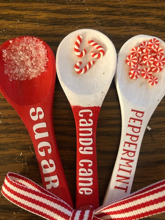 Candy cane mini wooden spoon set to add to candy cane decor Etsy