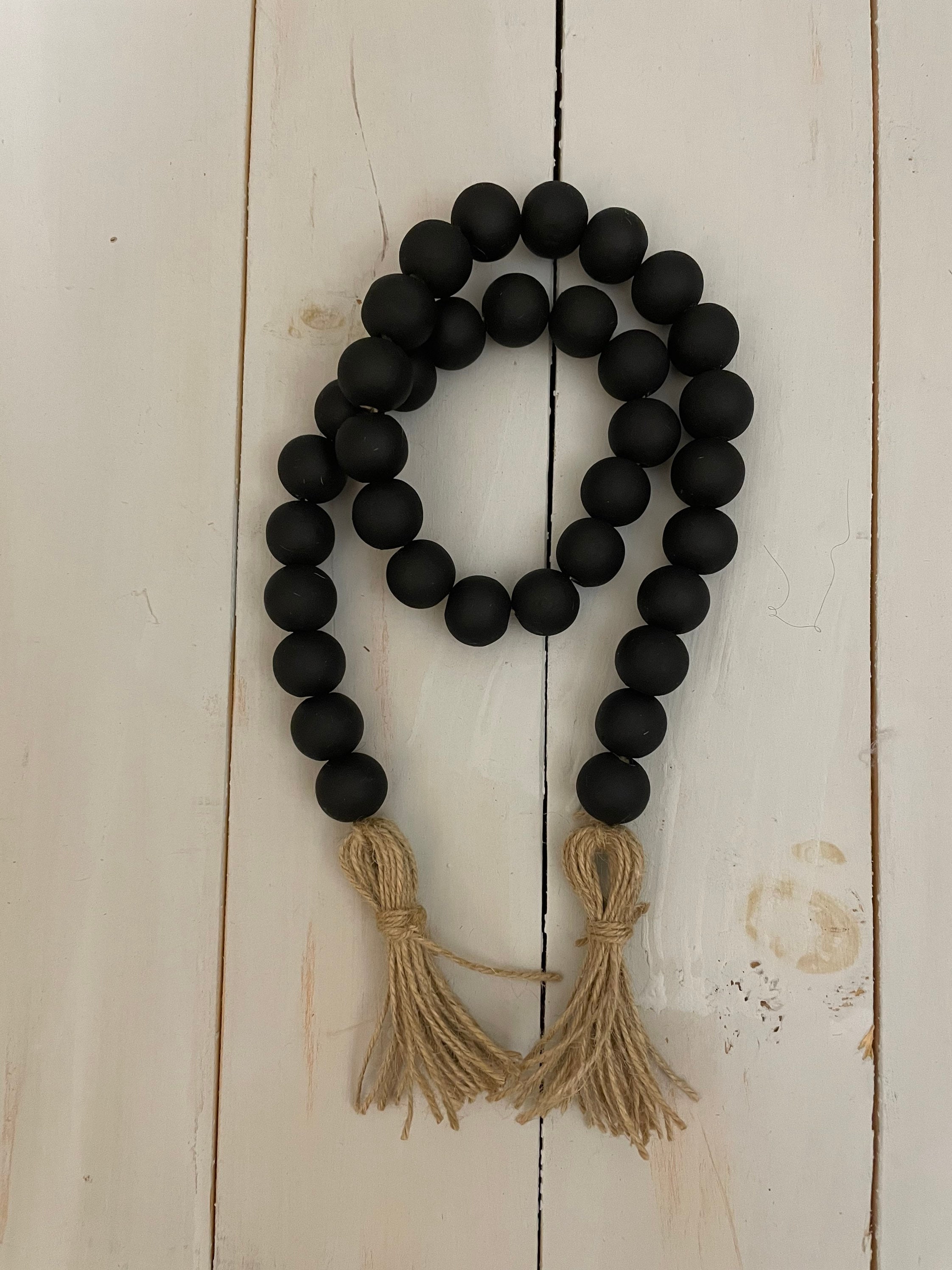 wooden bead garland  Distressed Black Garland with Ribbons – From the  Rocking Chair