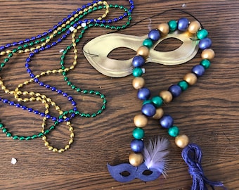 Mardi Gras, Wood Bead Garland, Home Decor, Gift, Home Decorations, Gift for her, Gifts for, Christmas Gift, Ornament, Ornaments, Kitchen
