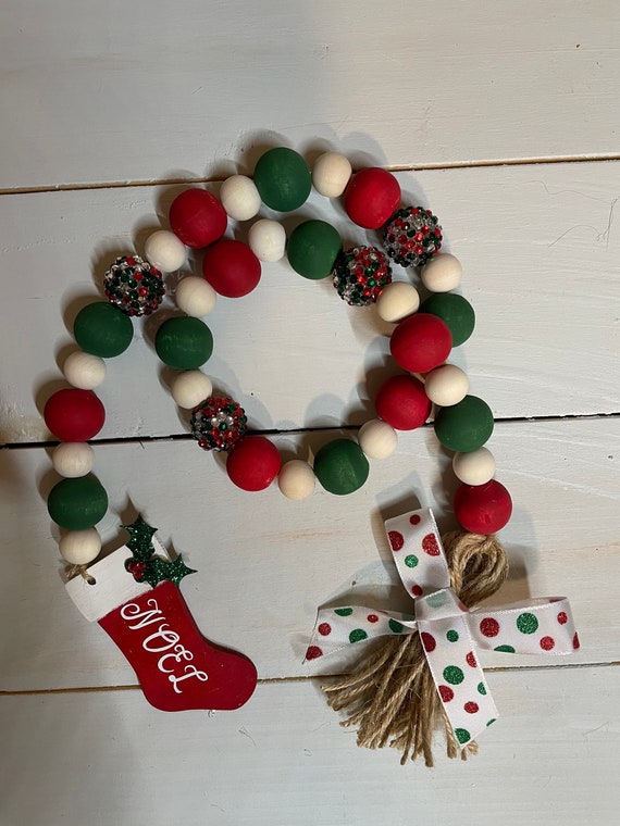 Christmas, Wood Bead Garland, Christmas Decor, Decor, Home Decor