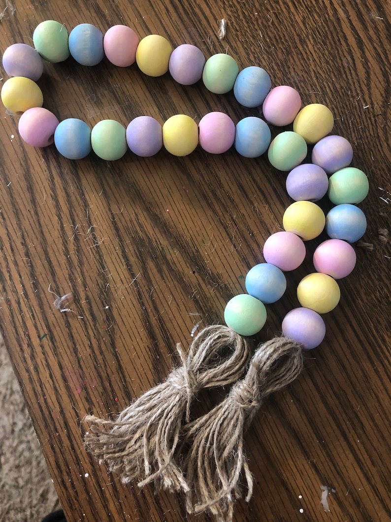 Farmhouse Easter Wood Bead Garland Washed Paint Easter Wood image 1