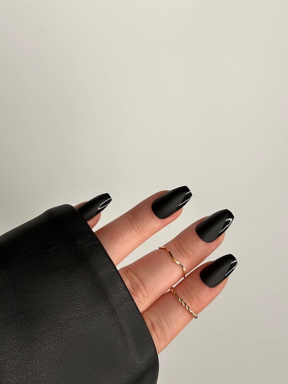 Black Short Coffin Nails Set of 24 Nails in 12 Sizes Ready to Ship Complimentary Luxury Gift Packaging Application Kit Etsy