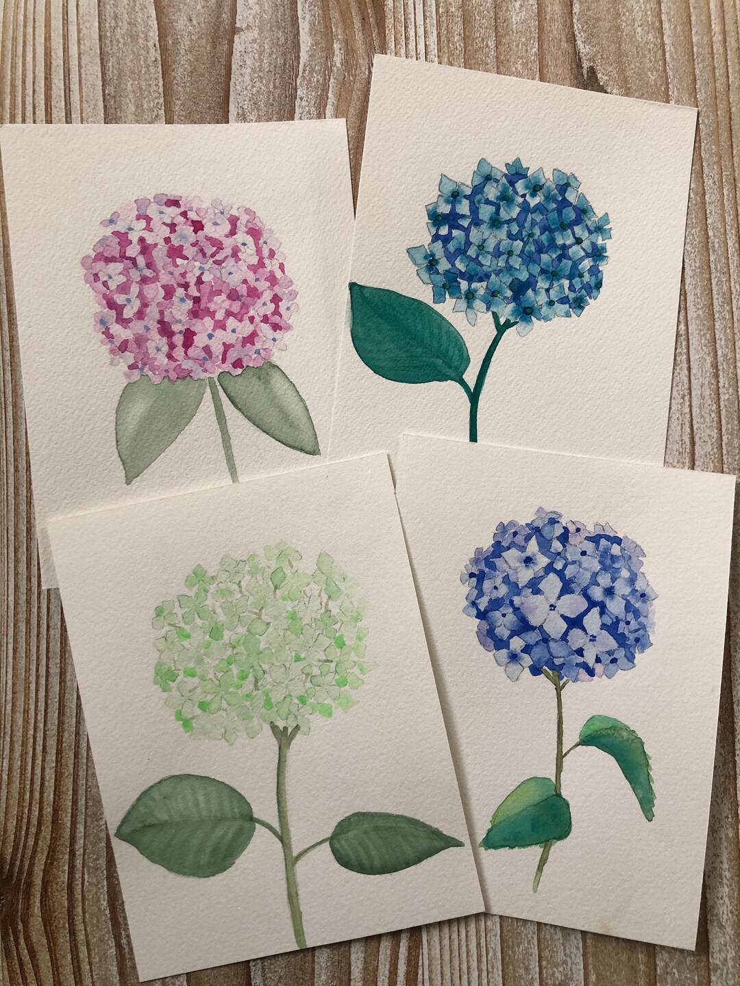 Watercolor Hydrangea Notecards, Set of 4 - Etsy