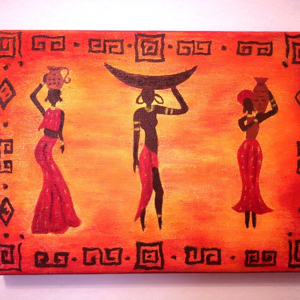 Peinture de style africain, Femmes africaines, Motifs africains, 24x18