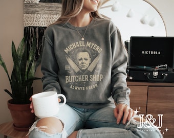 Comfort Colors Michael Myers Butcher Shop Sweatshirt | Vintage Halloween