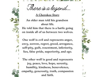 The Legend of Two Wolves - Cherokee Story - Classroom Poster