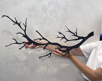 Wall Mounted Metal Tree Branch Coat Rack with Cat Detail