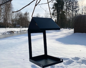 "Hängendes Vogelfutterhaus, modernes Stahlvogelhaus, Gartendekor."