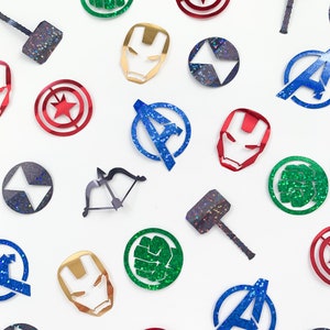 Confete inspirado nos Vingadores / Decoração dos Vingadores / Decorações de mesa / Aniversário dos Vingadores / Decoração de mesa personalizada