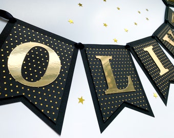 Black & Gold Personalised Banner / Birthday banner / Bunting