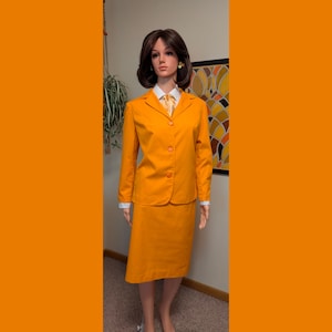 Vintage 1960s Bright Orange Cotton Skirt Suit with Matching Jacket / 60s Mod Summer Fall Spring