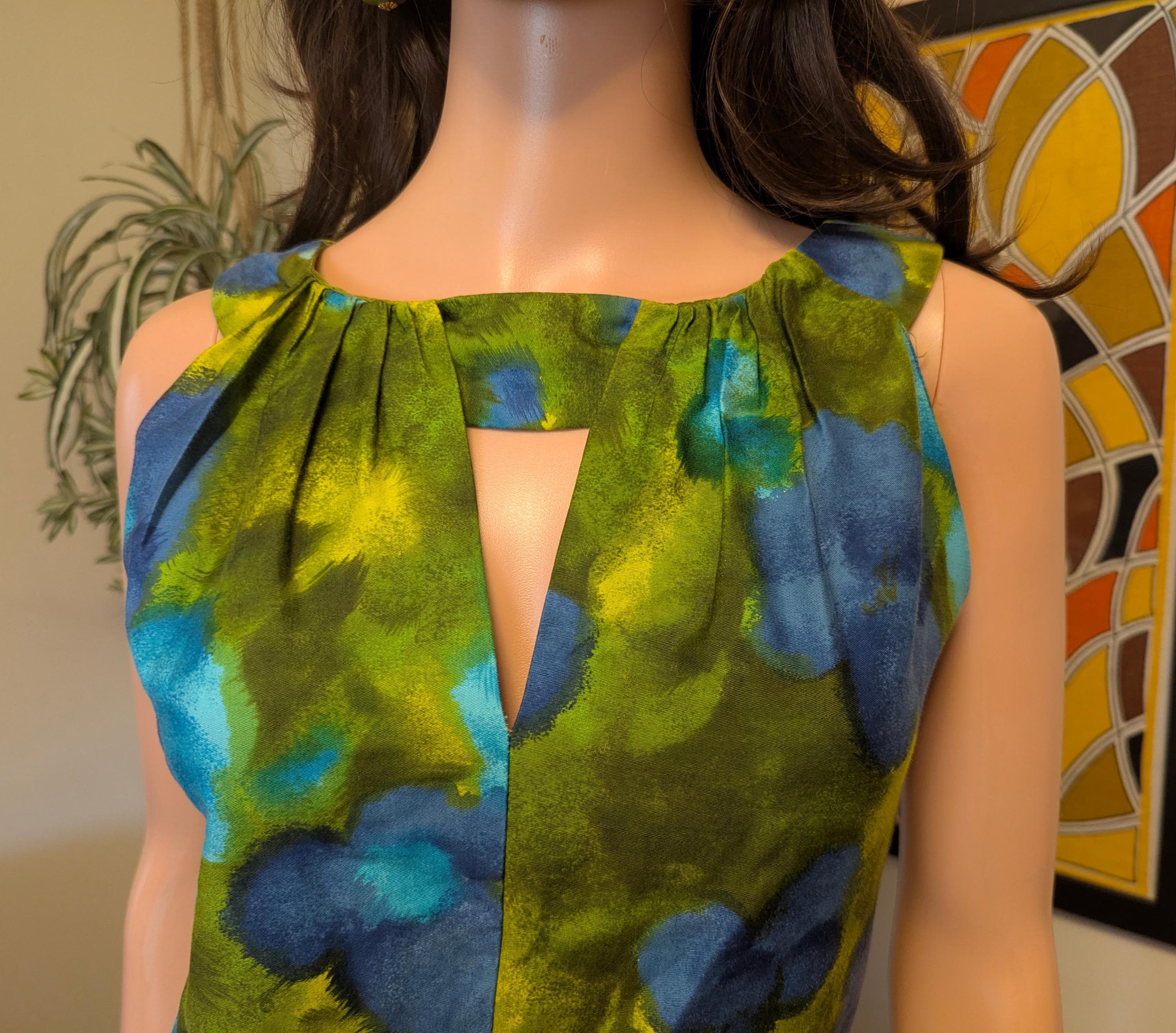 Vintage 1960s Green & Blue Floral Hawaiian Cotton Maxi Dress / 60s 70s ...