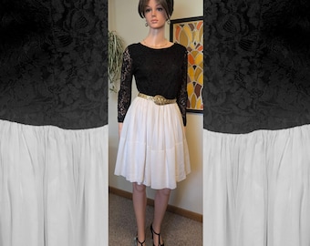 Vintage 1960s Black & White Lace Fit and Flare Party Dress / 60s Party Holiday Wedding