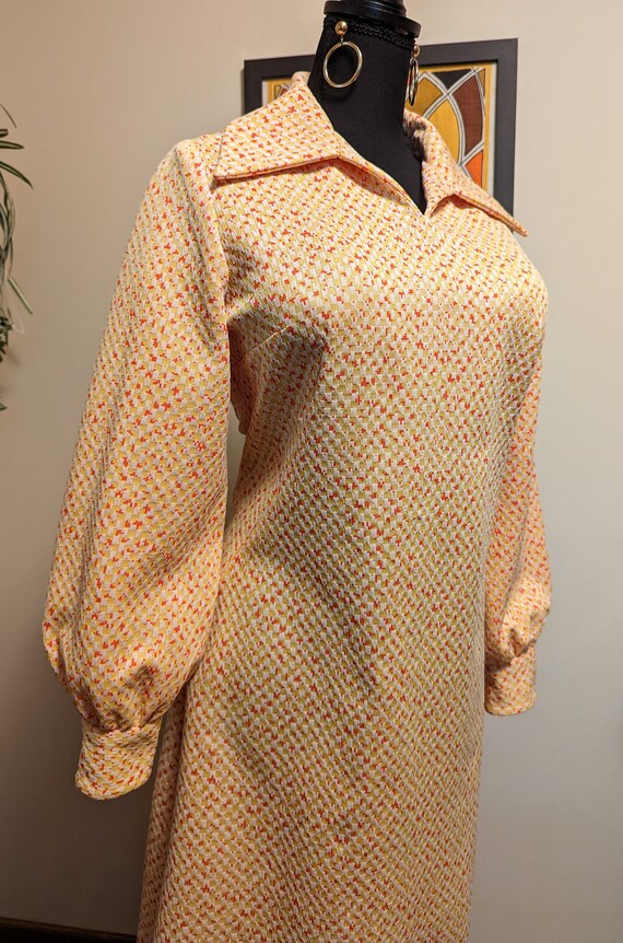 Vintage 1970s Yellow & Red Checked Print Large Da… - image 3