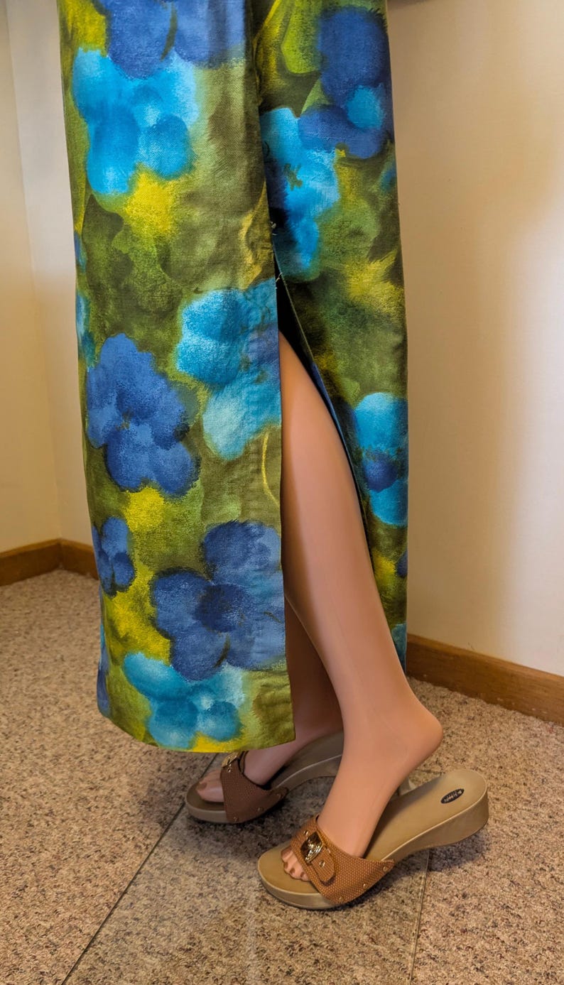 Vintage 1960s Green & Blue Floral Hawaiian Cotton Maxi Dress / 60s 70s ...