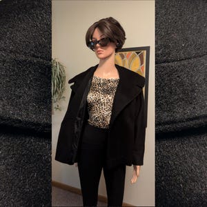 Vintage 1950s-1960s Black Swing Jacket with Shawl Collar / 50s 60s Fall Winter