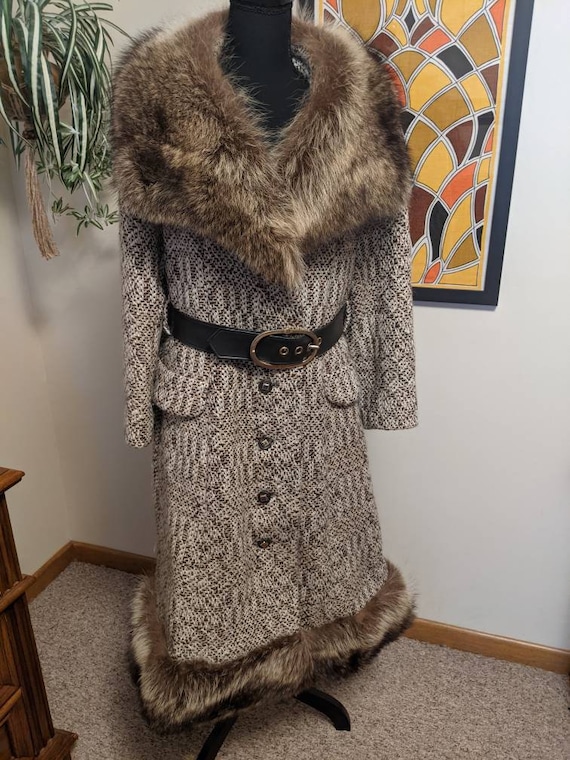 RARE 1970s Vintage Woven Wool Tweed Princess Coat… - image 8