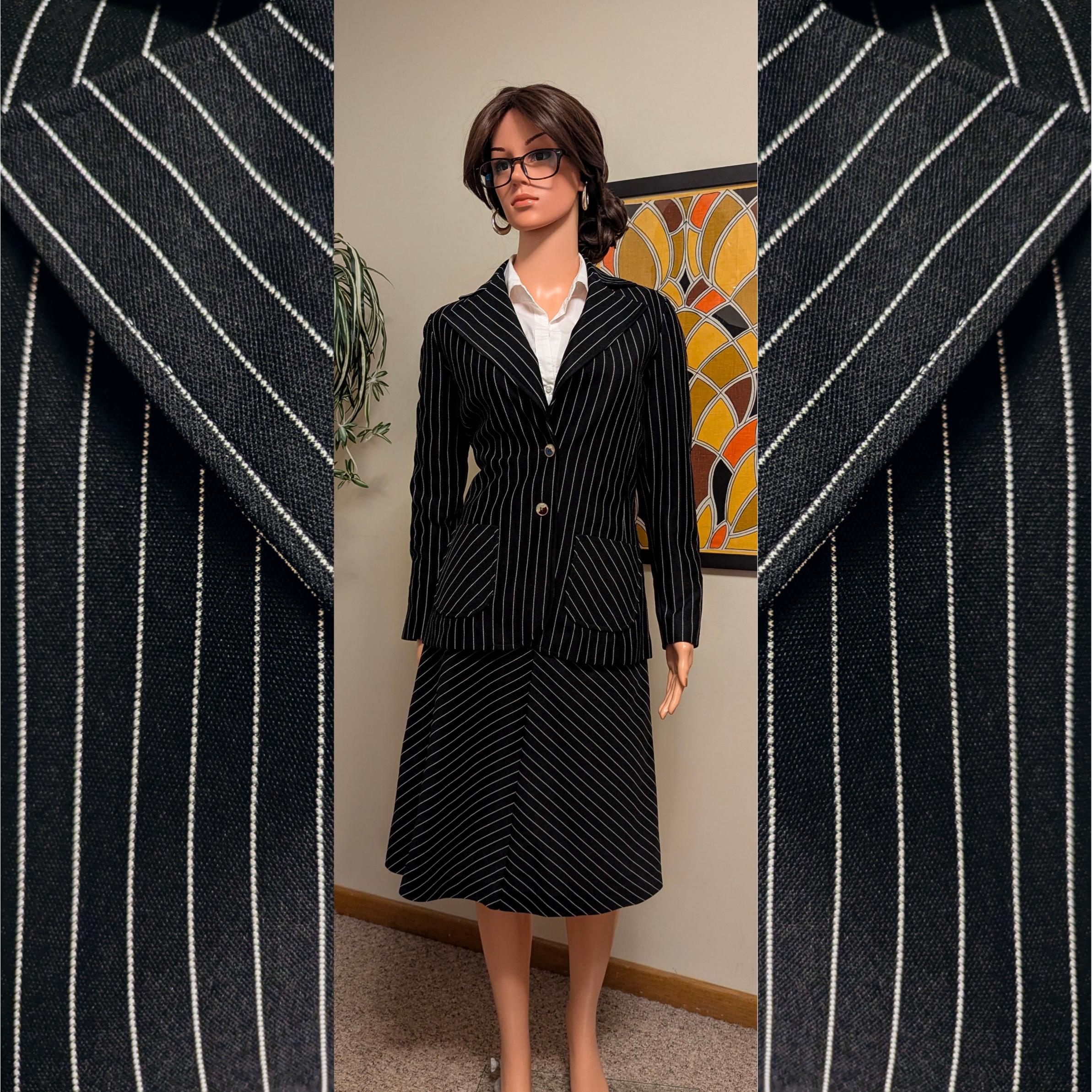 Vintage 1970s Black & White Pinstripe Suit W/ A-line Skirt and 