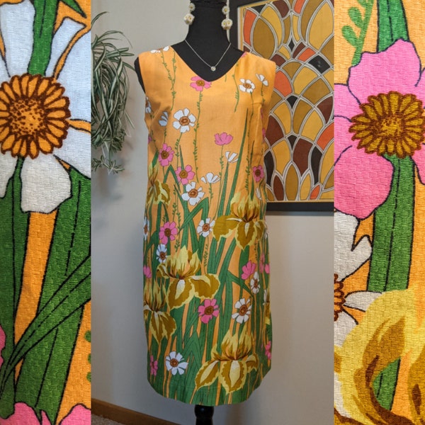 Vintage 1960s Orange Floral Cotton Hawaiian Style Shift Dress By Aloha Authentic Hawaiian Originals