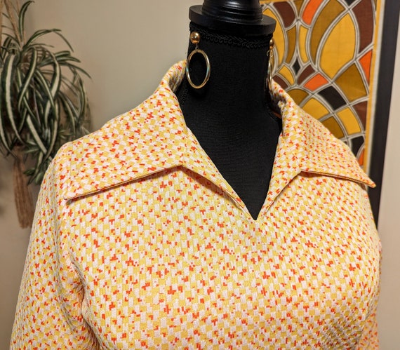 Vintage 1970s Yellow & Red Checked Print Large Da… - image 4