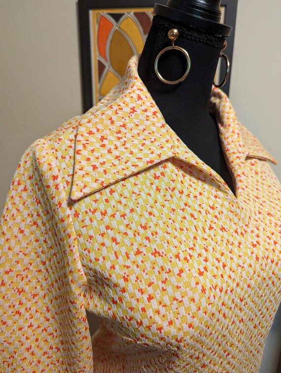 Vintage 1970s Yellow & Red Checked Print Large Da… - image 5