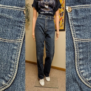 Vintage 1980s Straight Leg Denim Jeans with Embroidered Pockets / 70s 80s Women&#39;s Pants