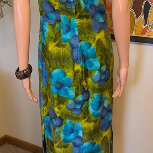 Vintage 1960s Green & Blue Floral Hawaiian Cotton Maxi Dress / 60s 70s ...