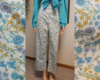 パンツ 60s vintage flower print cotton pants 1960s/1970s Lilly Pulitzer Blue White Floral Garden Print