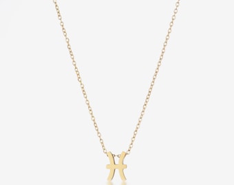 Collar con el signo del zodiaco Piscis: delicado colgante del horóscopo, joyería con el signo del zodiaco en oro