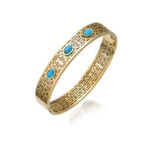 Vintage Inspired Gold Bangle Cuff Bracelet with Turquoise That Adds Everyday Charm