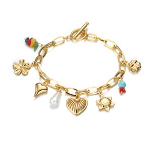 Fashionable Layered Bracelet with Dainty Heart Charms Bold Gold Look