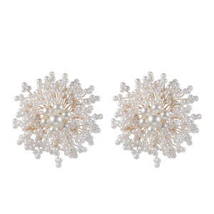 Elegant Pearl and Gold Beaded Chandelier Flower Dangle & Drop Earrings