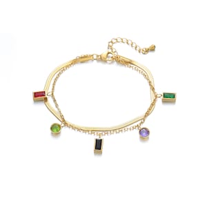 Timeless Colorful Cubic Zirconia Charm Layered Chain Bracelet for a Chic and Elegant Touch