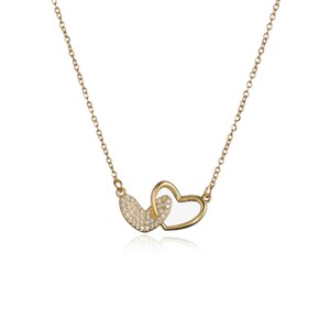 Romantic Heart Gold Necklace with Sparkling CZ Stones