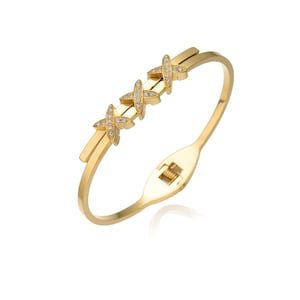 Minimalist Modern Gold and CZ Bangle Cuff Bracelet Perfect for Daily Sophistication
