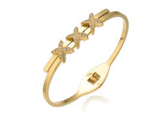 Minimalist Gold Cuff Bracelet with CZ Accents, Fits up to 5" Wrist