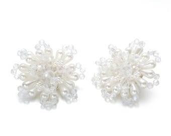 Romantic Vintage Pearl and Crystal Beaded Chandelier Flower Dangle & Drop Earrings