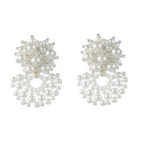 Stunning Vintage Pearl and Silver Beaded Chandelier Dangle & Drop Earrings